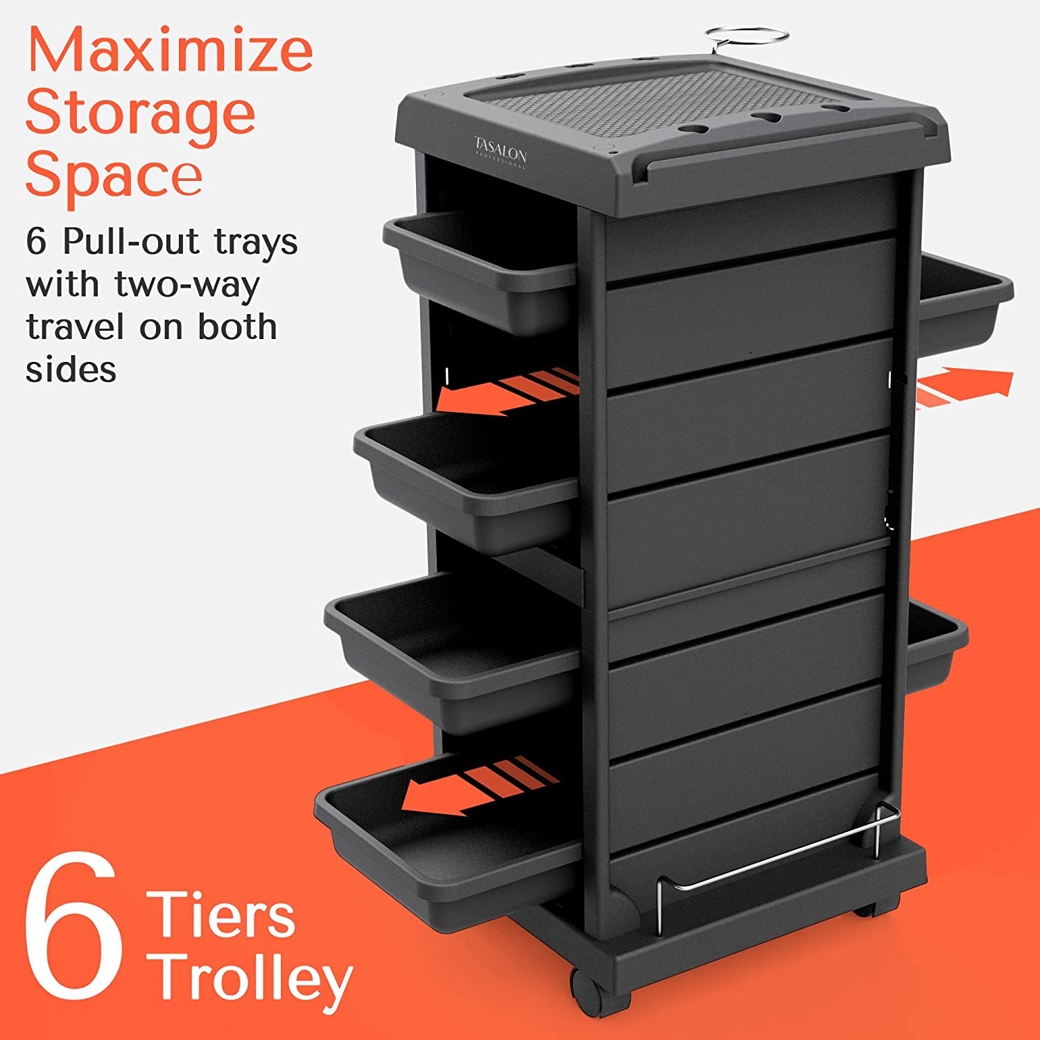 TASALON Salon Trolley Cart for Salon Station - Space Saving Salon Rolling Cart for Extra Storage - Hair Salon Beauty Storage Cart - 6-Tray Salon Cart - Multipurpose Tool Cart - Tattoo Tray - Hair Cart - Image 3